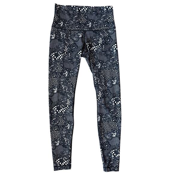 Lululemon Wunder Under Full-On Luon Leggings Pretty Lace Black & White Size 10 - Picture 6 of 13